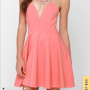 Always Sunny Coral Strapless Coral Skater Dress